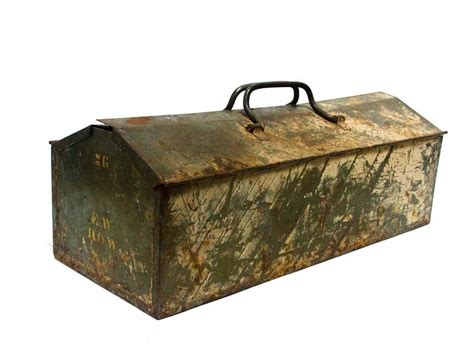 vintage metal military tool box with leather habdle|Vintage Military Metal Box .